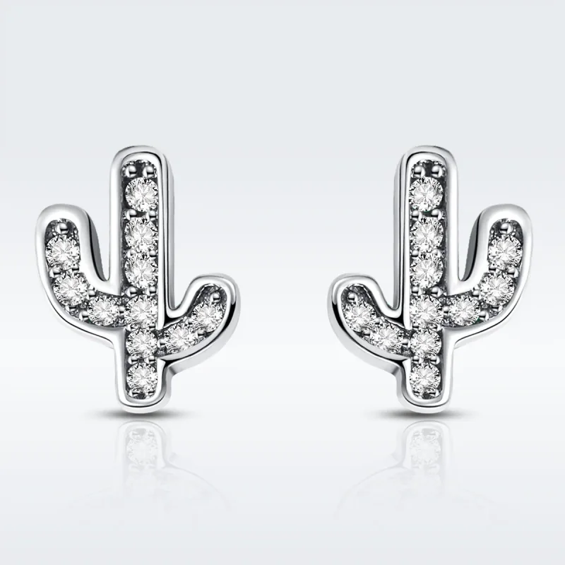 (image for) Pandora Style Silver Fresh Cactus Stud Earrings - SCE286 - View 3