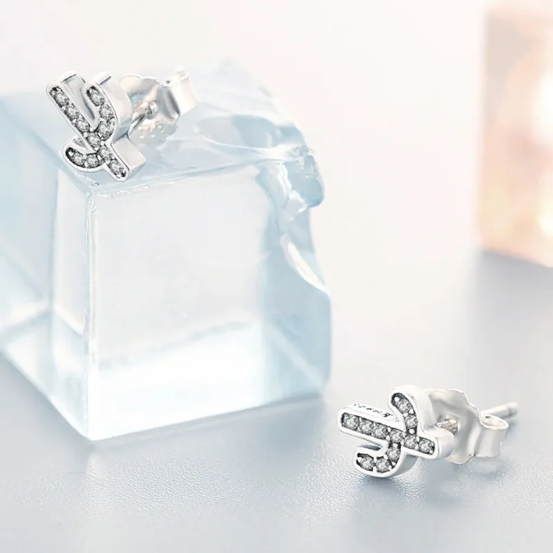 (image for) Pandora Style Silver Fresh Cactus Stud Earrings - SCE286 - View 4