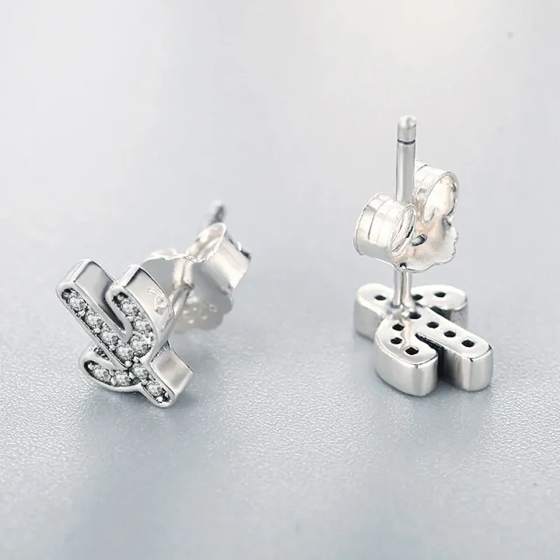 (image for) Pandora Style Silver Fresh Cactus Stud Earrings - SCE286 - View 5