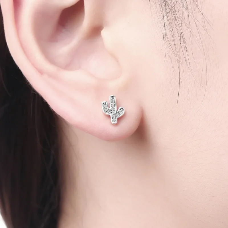 (image for) Pandora Style Silver Fresh Cactus Stud Earrings - SCE286 - View 6