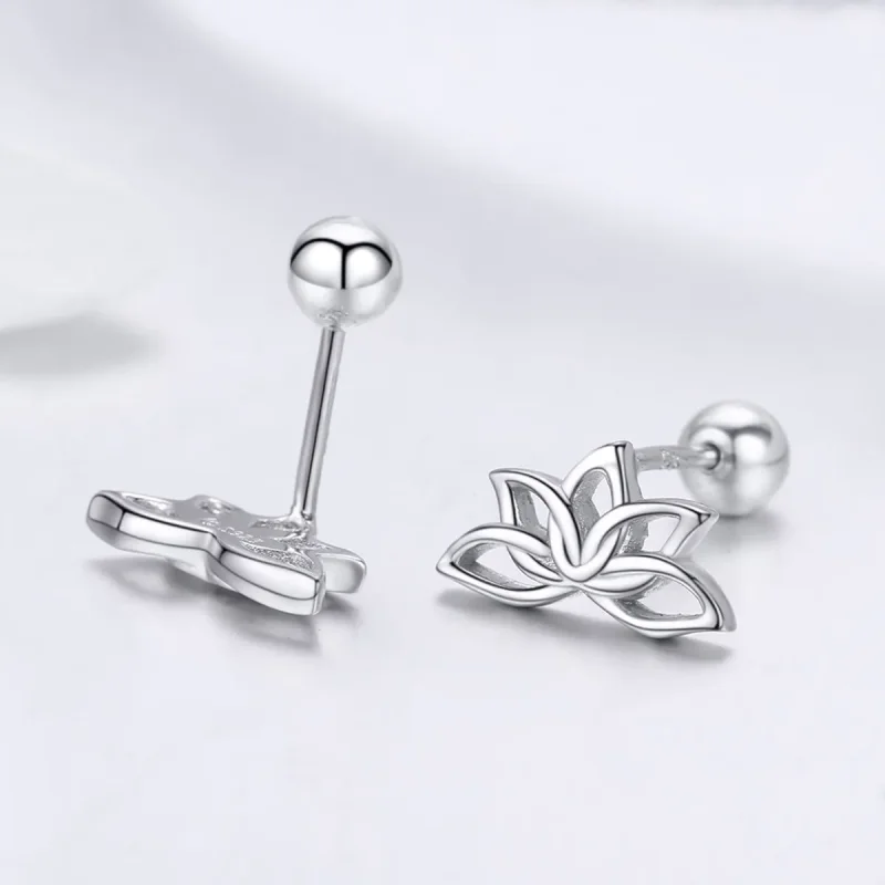 (image for) Pandora Style Silver Fresh Lotus Stud Earrings - BSE024 - View 4