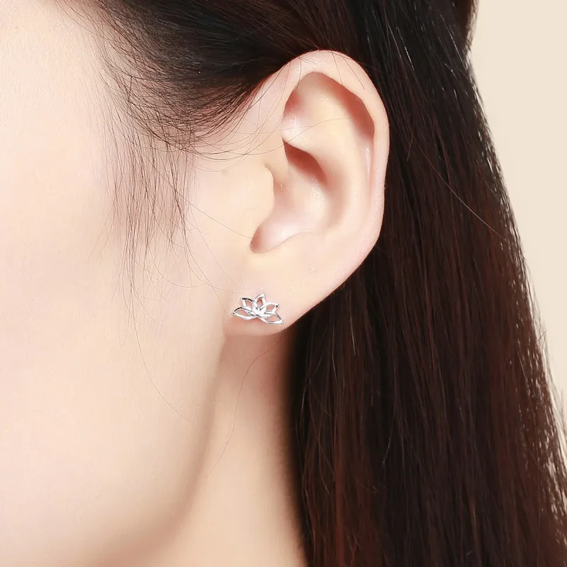(image for) Pandora Style Silver Fresh Lotus Stud Earrings - BSE024 - View 5