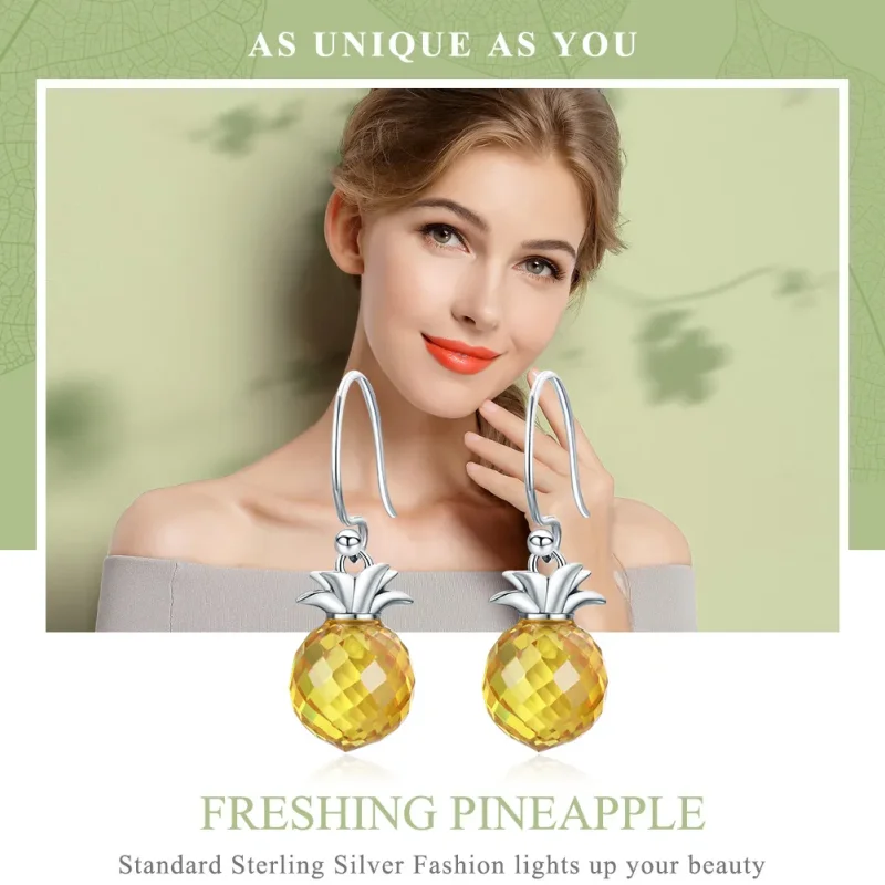 (image for) Pandora Style Silver Fresh Pineapple Hanging Earrings - SCE265 - View 2