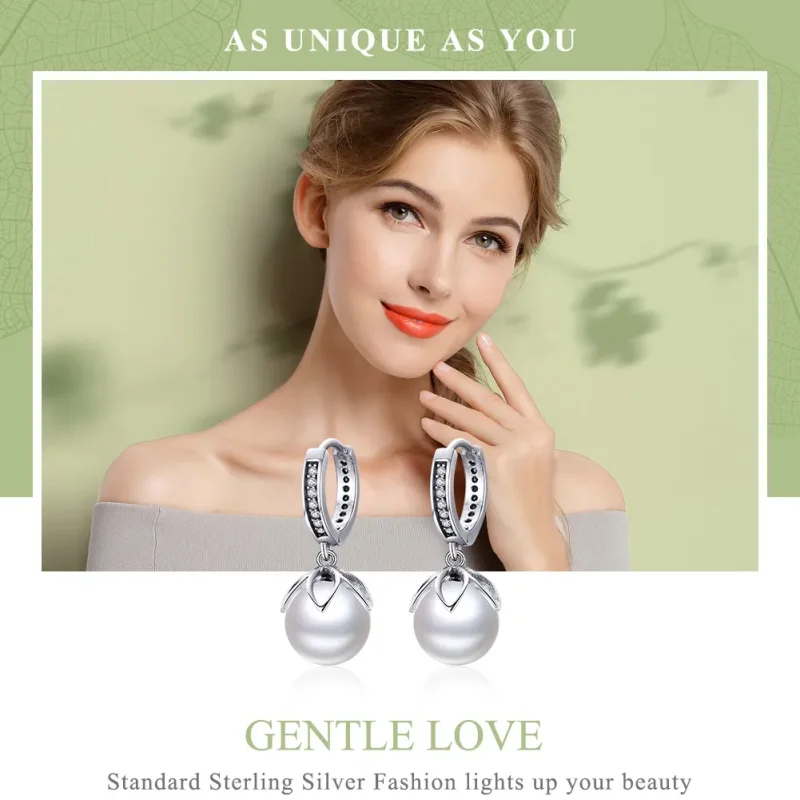 (image for) Pandora Style Silver Gentle Love Hanging Earrings - SCE482 - View 2