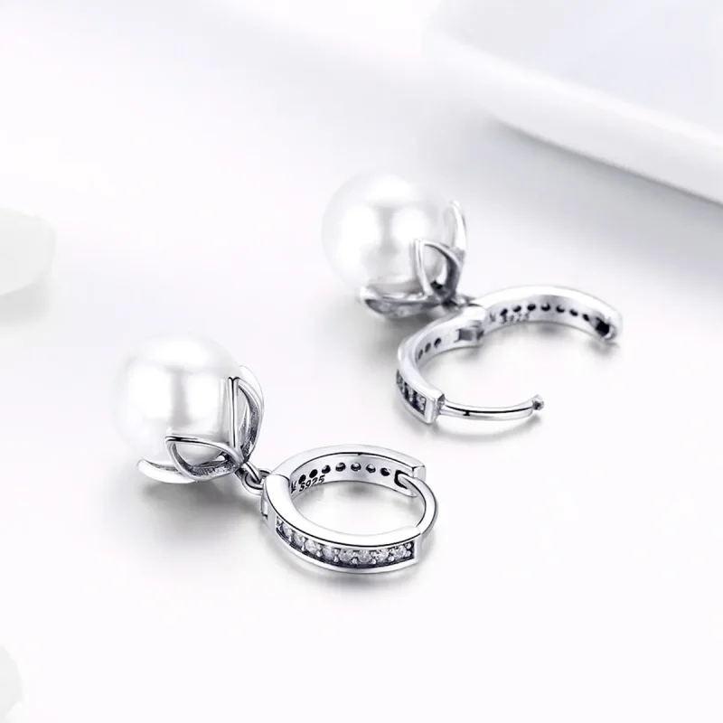 (image for) Pandora Style Silver Gentle Love Hanging Earrings - SCE482 - View 3