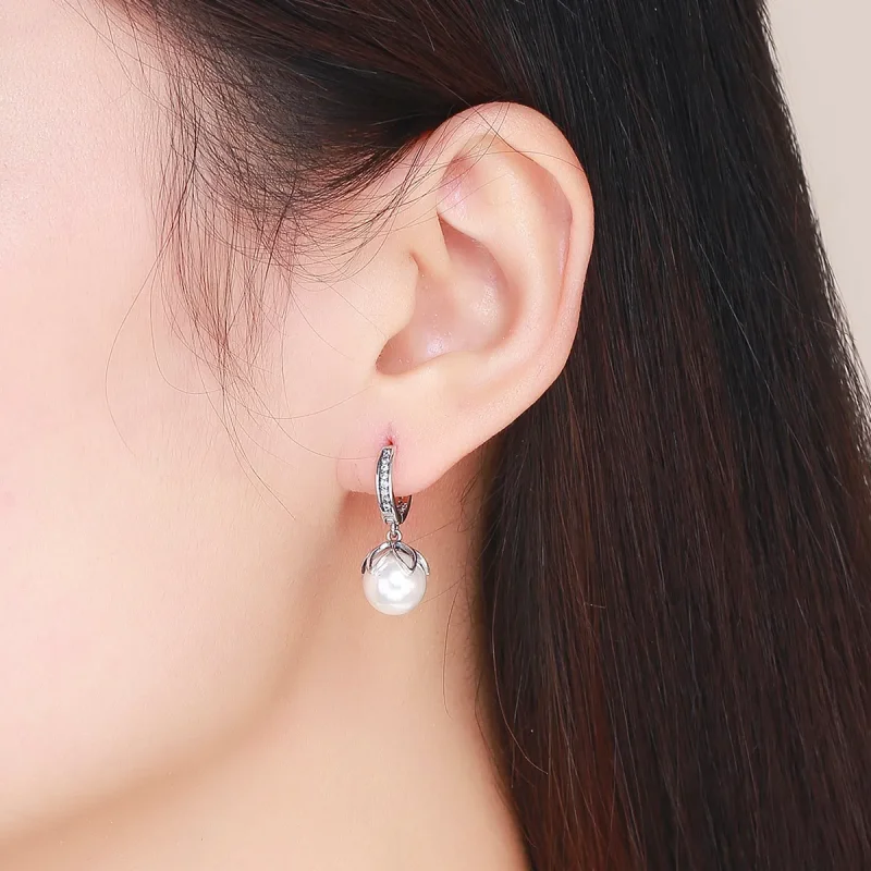 (image for) Pandora Style Silver Gentle Love Hanging Earrings - SCE482 - View 4