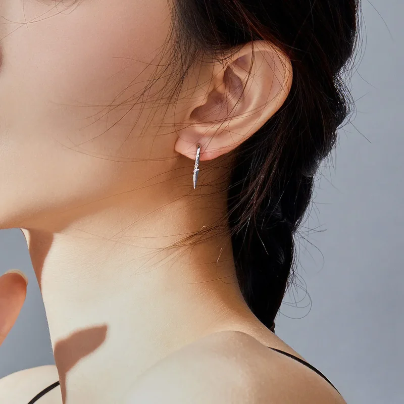 (image for) Pandora Style Silver Geometric Dangle Earrings - SCE779 - View 5