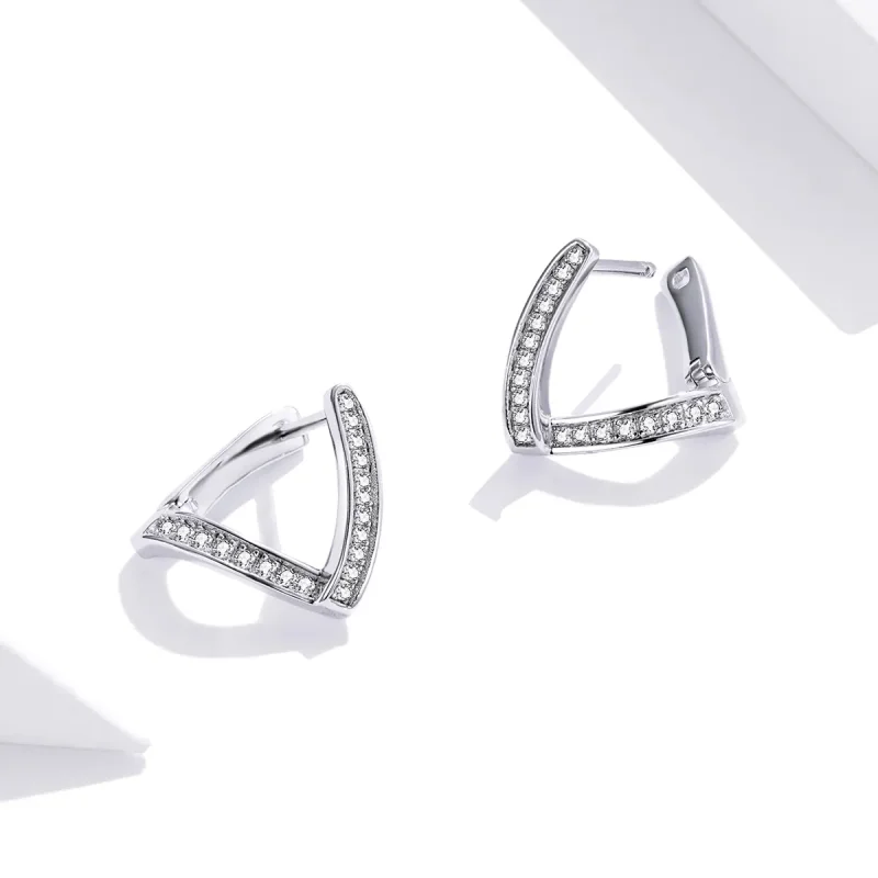 (image for) Pandora Style Silver Geometric Hoop Earrings - SCE975 - View 2