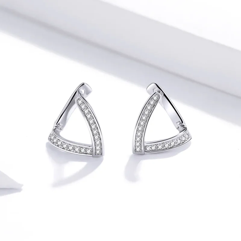 (image for) Pandora Style Silver Geometric Hoop Earrings - SCE975 - View 3