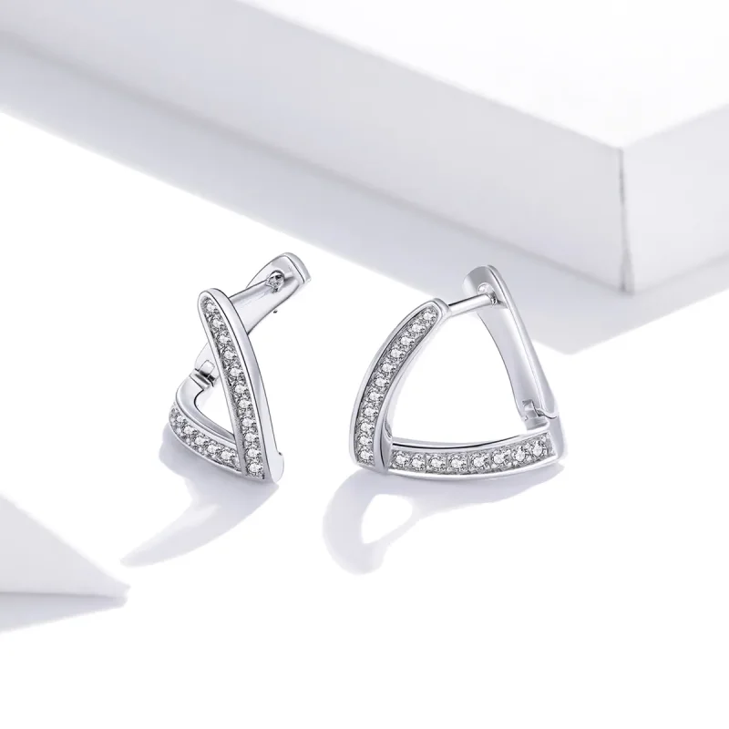 (image for) Pandora Style Silver Geometric Hoop Earrings - SCE975 - View 4