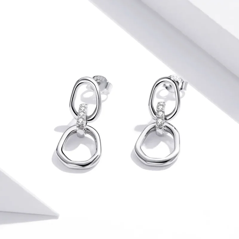 (image for) Pandora Style Silver Geometry Dangle Earrings - SCE1016 - View 2