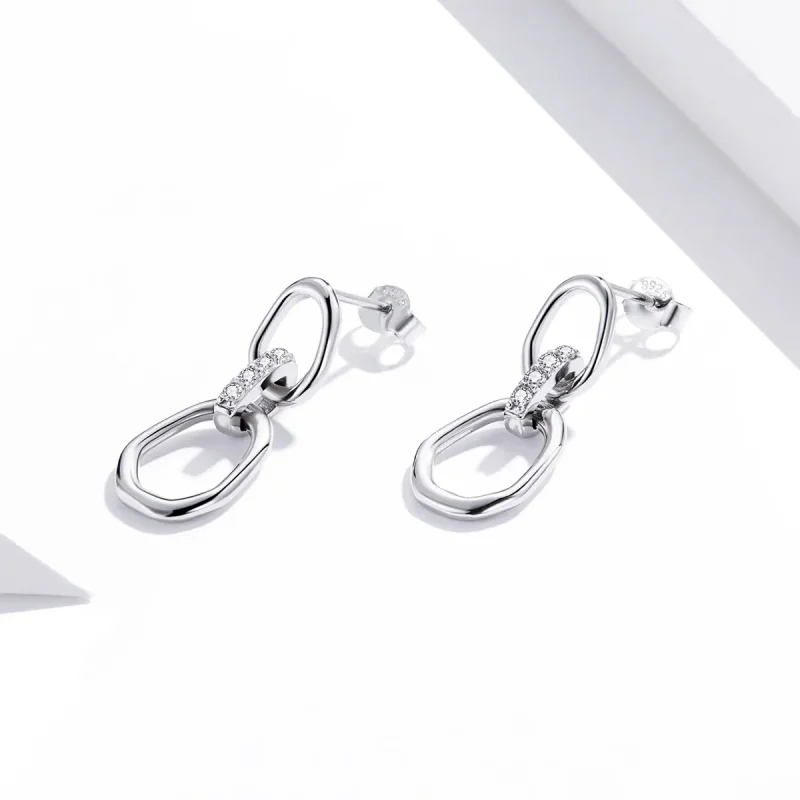 (image for) Pandora Style Silver Geometry Dangle Earrings - SCE1016 - View 3