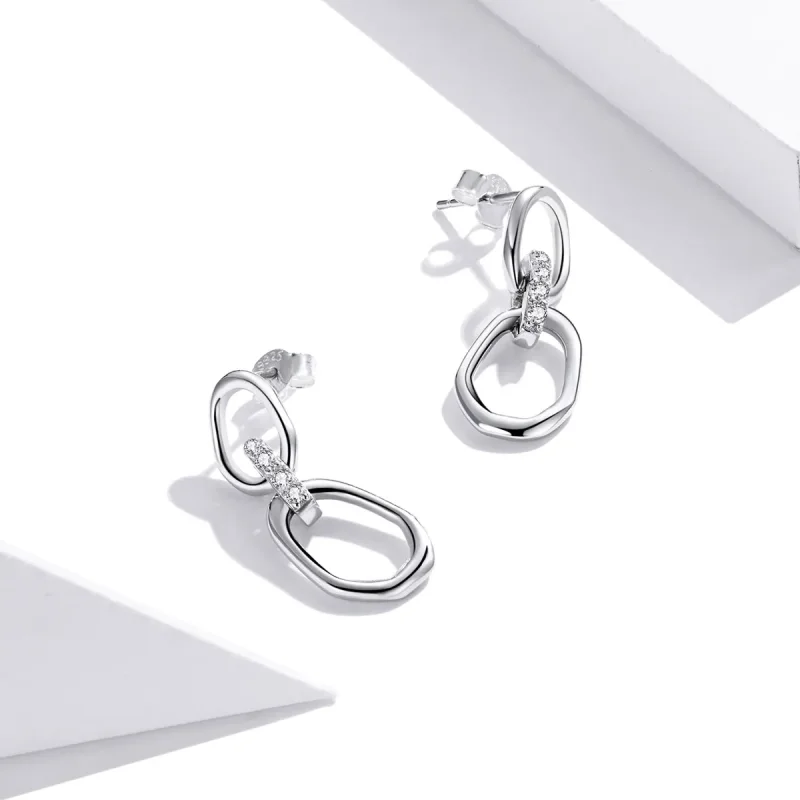 (image for) Pandora Style Silver Geometry Dangle Earrings - SCE1016 - View 4