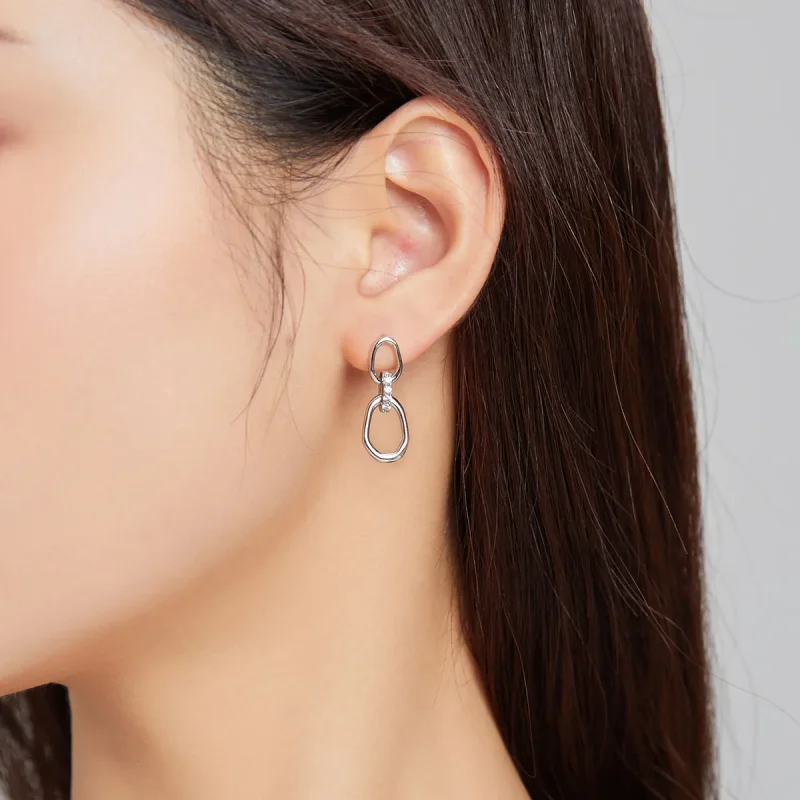(image for) Pandora Style Silver Geometry Dangle Earrings - SCE1016 - View 5