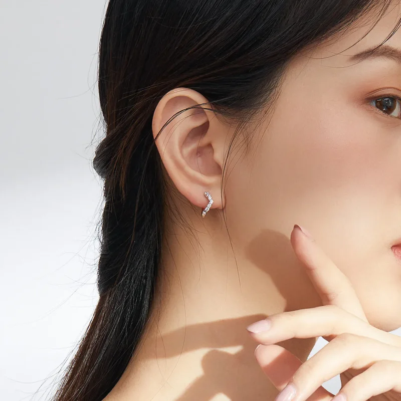 (image for) Pandora Style Silver Geometry Hoop Earrings - SCE844 - View 5