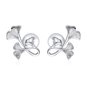 (image for) Pandora Style Silver Ginkgo Leaf Stud Earrings - BSE328