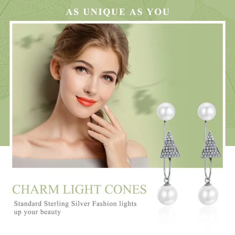 (image for) Pandora Style Silver Glamour Light Cone Hanging Earrings - SCE136 - View 2