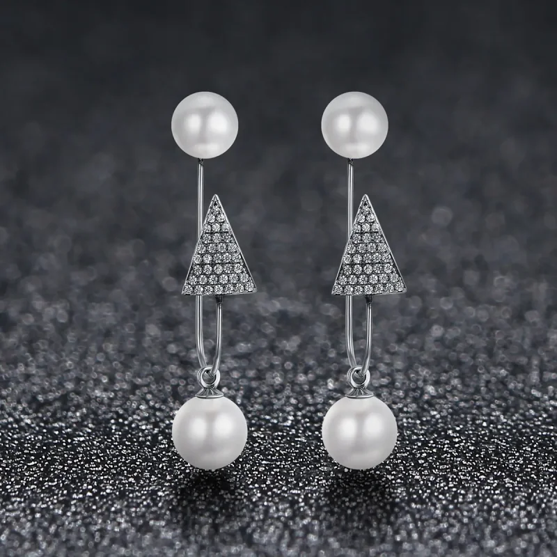 (image for) Pandora Style Silver Glamour Light Cone Hanging Earrings - SCE136 - View 3