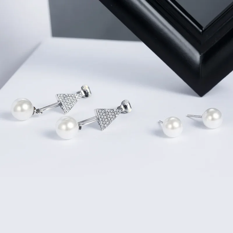 (image for) Pandora Style Silver Glamour Light Cone Hanging Earrings - SCE136 - View 5