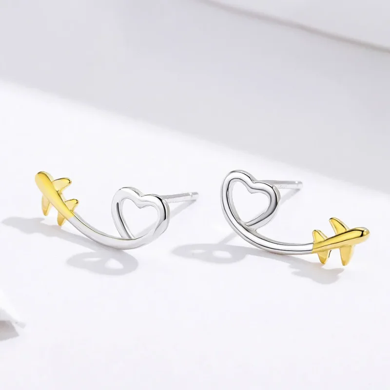 (image for) Pandora Style Silver & Gold-Plated Fly To Love Stud Earrings - SCE632 - View 2