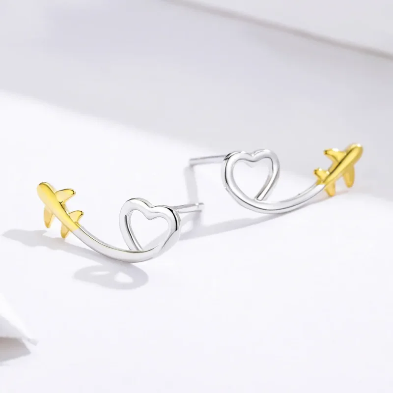 (image for) Pandora Style Silver & Gold-Plated Fly To Love Stud Earrings - SCE632 - View 3