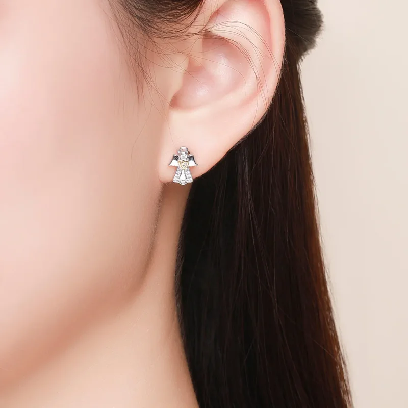 (image for) Pandora Style Silver & Gold-Plated Meteor Stud Earrings - SCE476 - View 4