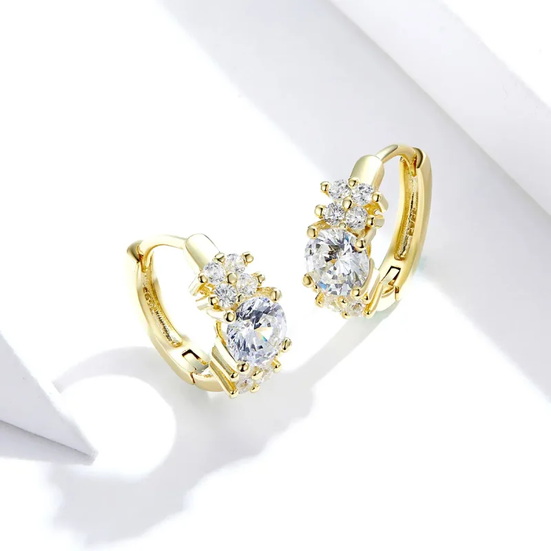 (image for) Pandora Style Silver & Gold-Plated Romantic Shine Hoop Earrings - SCE485-B - View 2