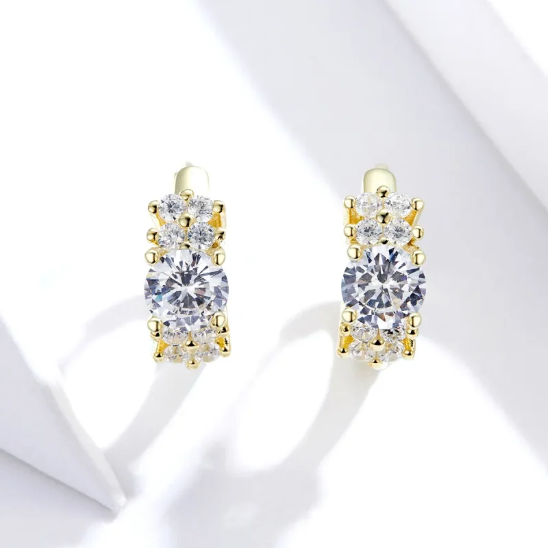 (image for) Pandora Style Silver & Gold-Plated Romantic Shine Hoop Earrings - SCE485-B - View 3