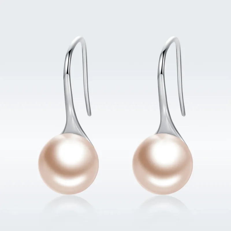 (image for) Pandora Style Silver Golden Pearl Hanging Earrings - SCE146 - View 2