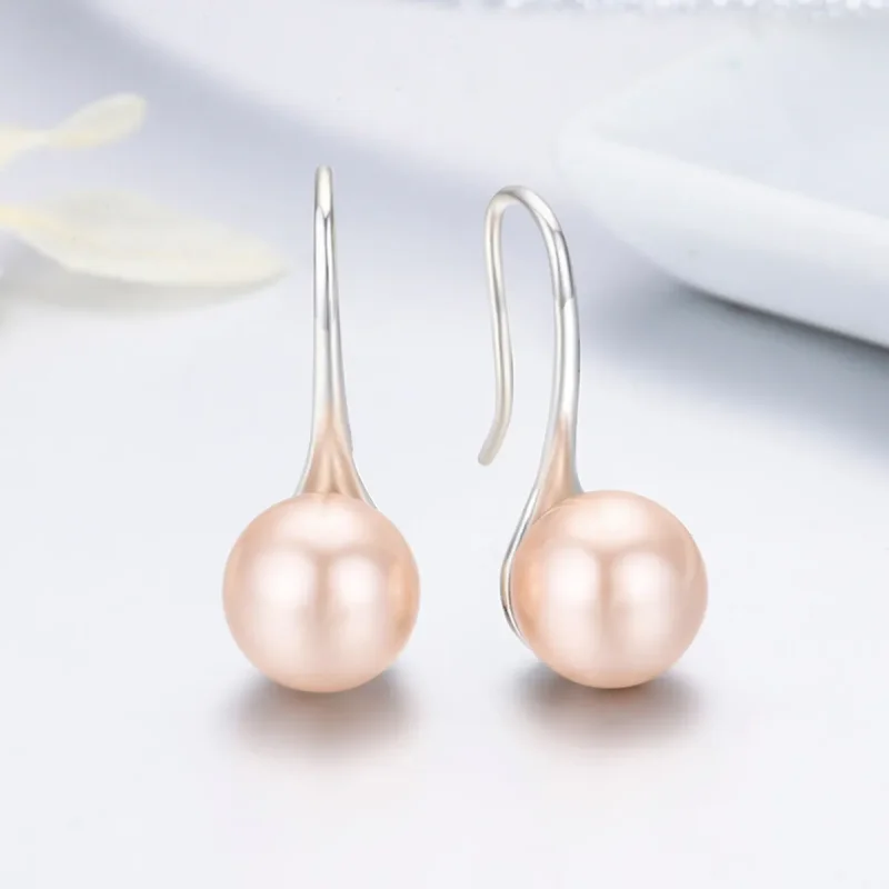 (image for) Pandora Style Silver Golden Pearl Hanging Earrings - SCE146 - View 4