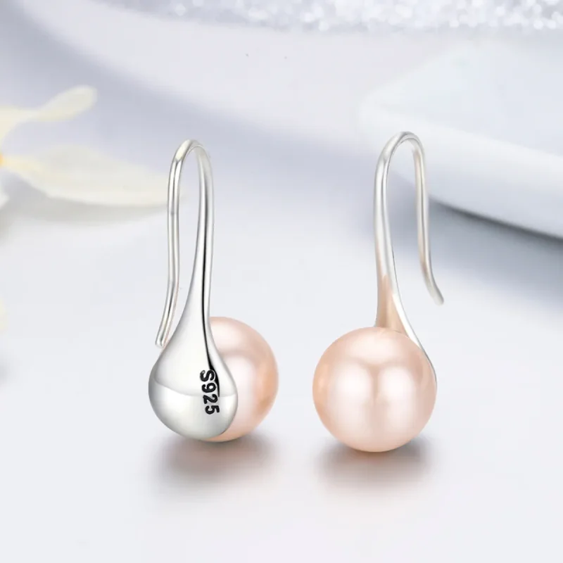 (image for) Pandora Style Silver Golden Pearl Hanging Earrings - SCE146 - View 5