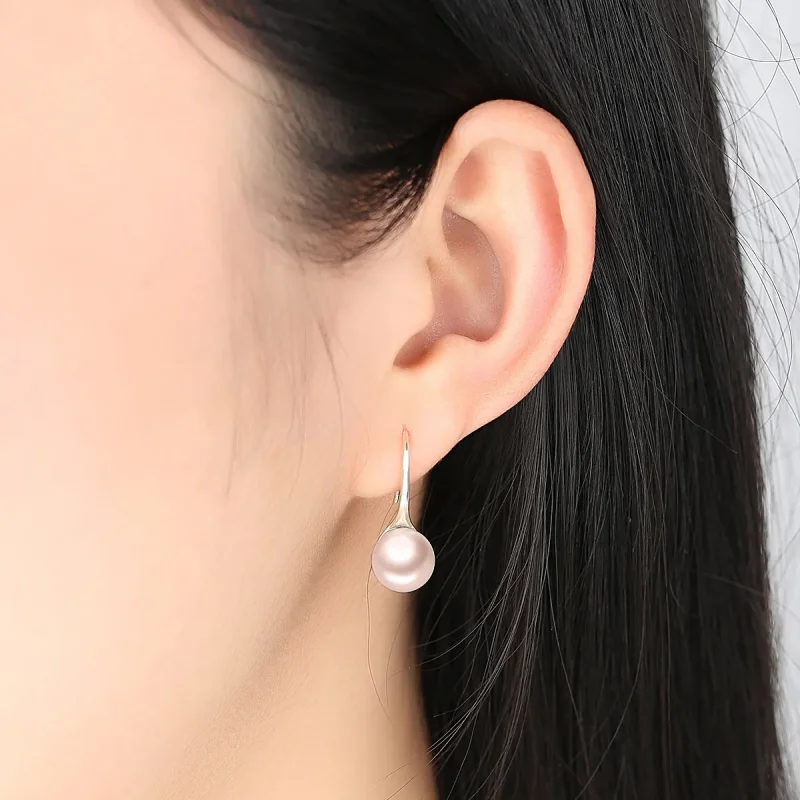 (image for) Pandora Style Silver Golden Pearl Hanging Earrings - SCE146 - View 6