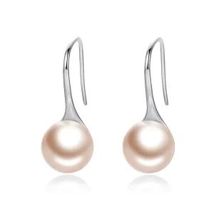 (image for) Pandora Style Silver Golden Pearl Hanging Earrings - SCE146