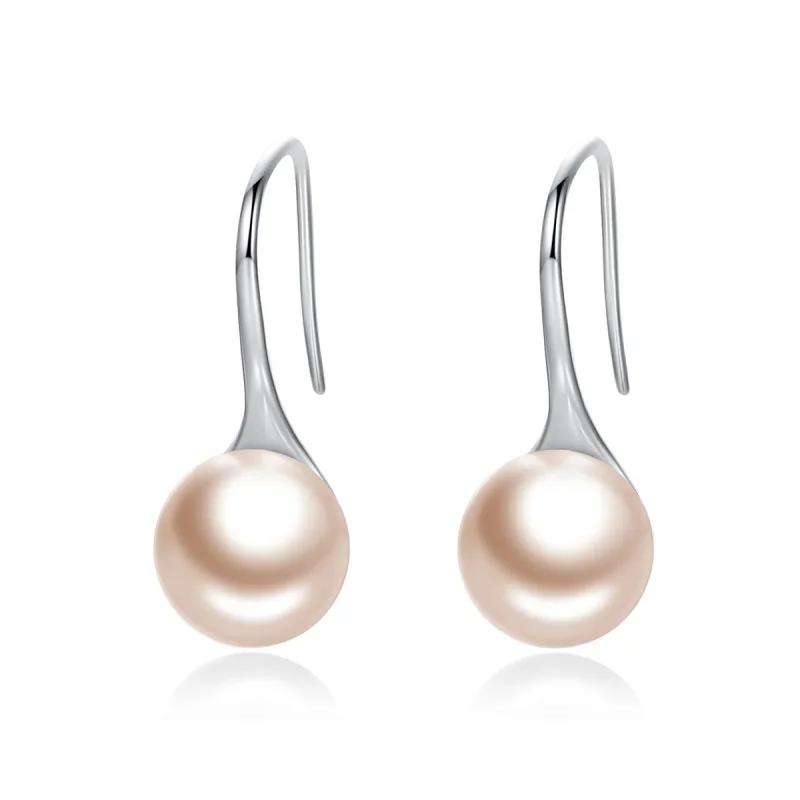 (image for) Pandora Style Silver Golden Pearl Hanging Earrings - SCE146