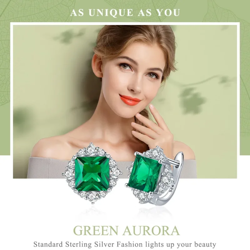 (image for) Pandora Style Silver Green Aurora Stud Earrings - SCE540 - View 2