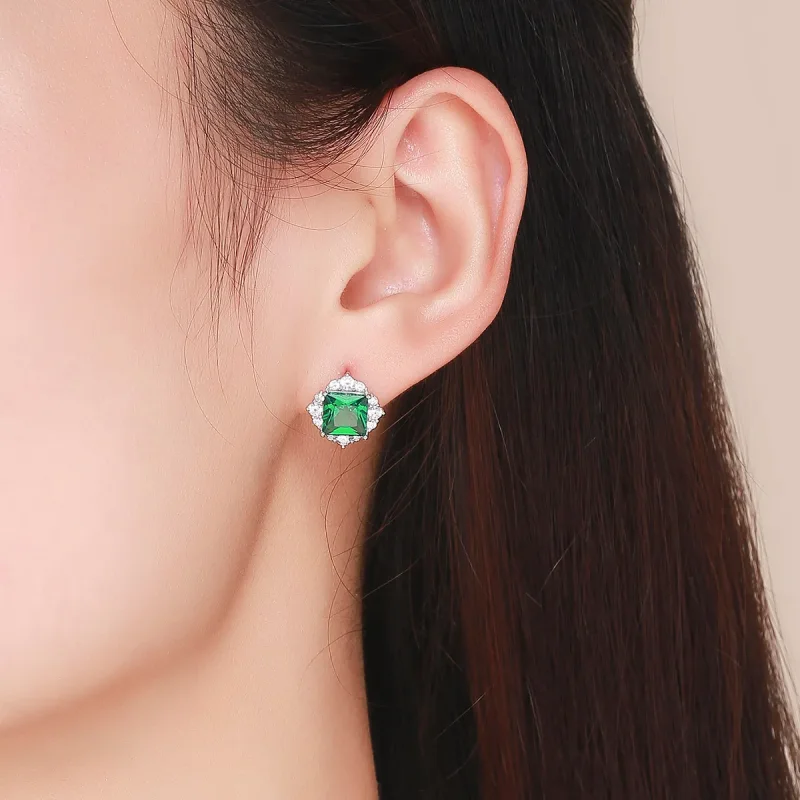 (image for) Pandora Style Silver Green Aurora Stud Earrings - SCE540 - View 4