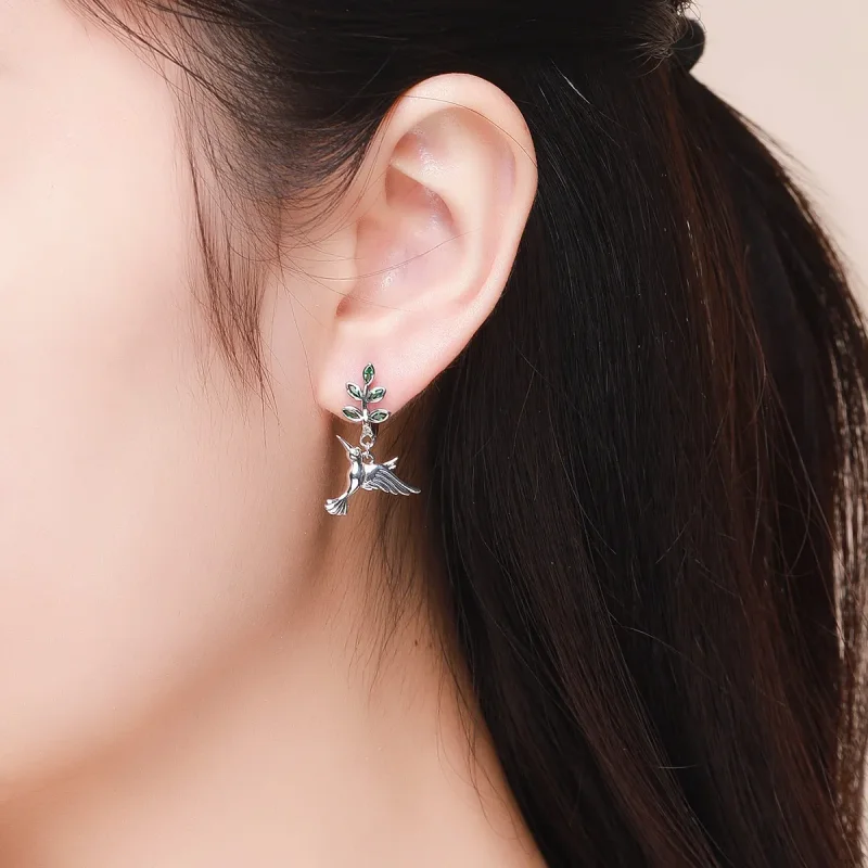 (image for) Pandora Style Silver Greetings From Hummingbirds Stud Earrings - SCE464 - View 5