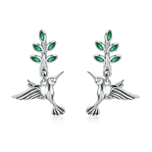 Pandora Style Silver Greetings From Hummingbirds Stud Earrings - SCE464 (image for) Pandora Style Silver Greetings From Hummingbirds Stud Earrings - SCE464