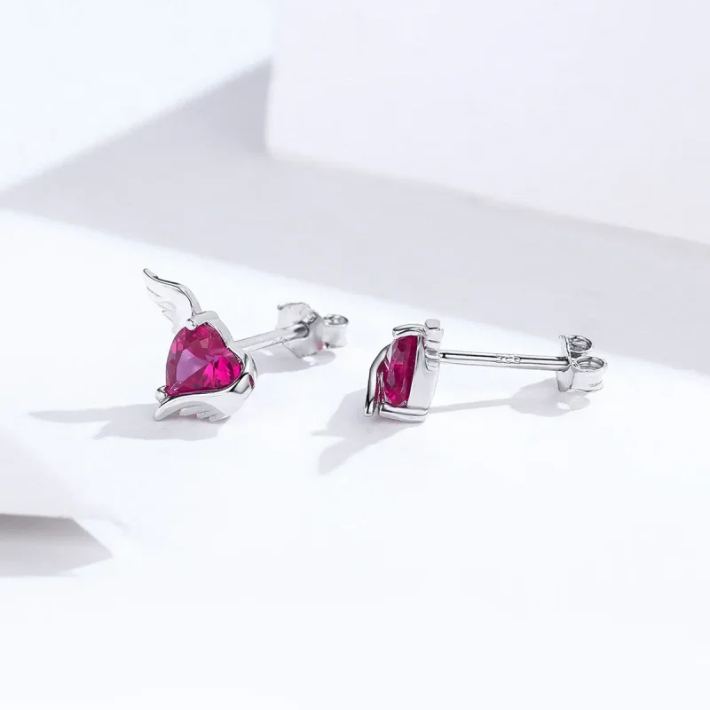 (image for) Pandora Style Silver Guardian Heart Stud Earrings - SCE690 - View 2