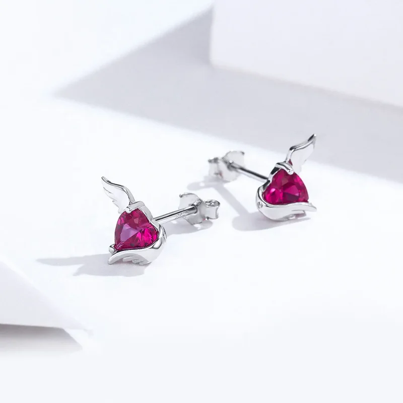 (image for) Pandora Style Silver Guardian Heart Stud Earrings - SCE690 - View 3