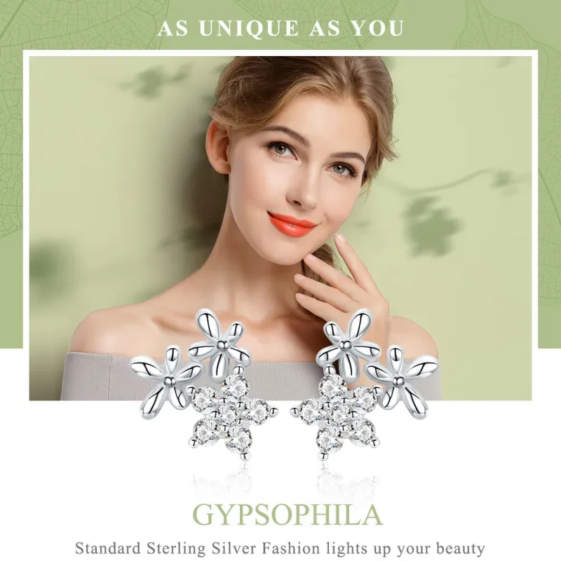 (image for) Pandora Style Silver Gypsophila Stud Earrings - BSE030 - View 6