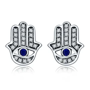 (image for) Pandora Style Silver Hamsa Hand Stud Earrings - SCE389