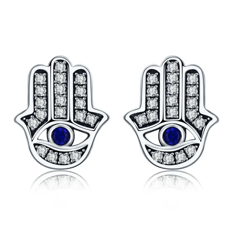 (image for) Pandora Style Silver Hamsa Hand Stud Earrings - SCE389