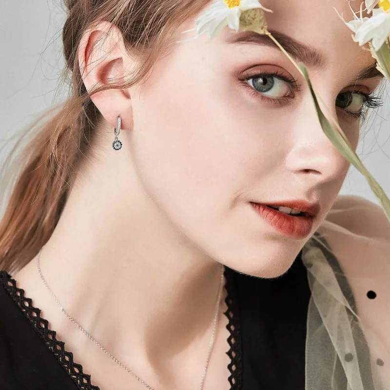 (image for) Pandora Style Silver Hanging Earrings - SCE058 - View 3