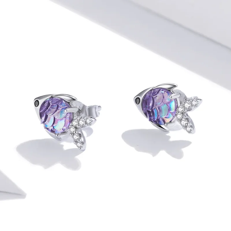 (image for) Pandora Style Silver Happy Little Fish Stud Earrings - SCE1028 - View 2