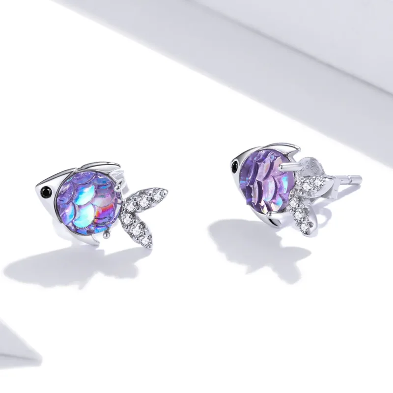 (image for) Pandora Style Silver Happy Little Fish Stud Earrings - SCE1028 - View 3
