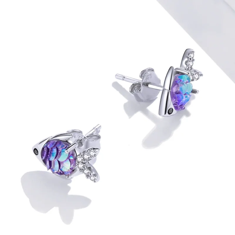 (image for) Pandora Style Silver Happy Little Fish Stud Earrings - SCE1028 - View 4