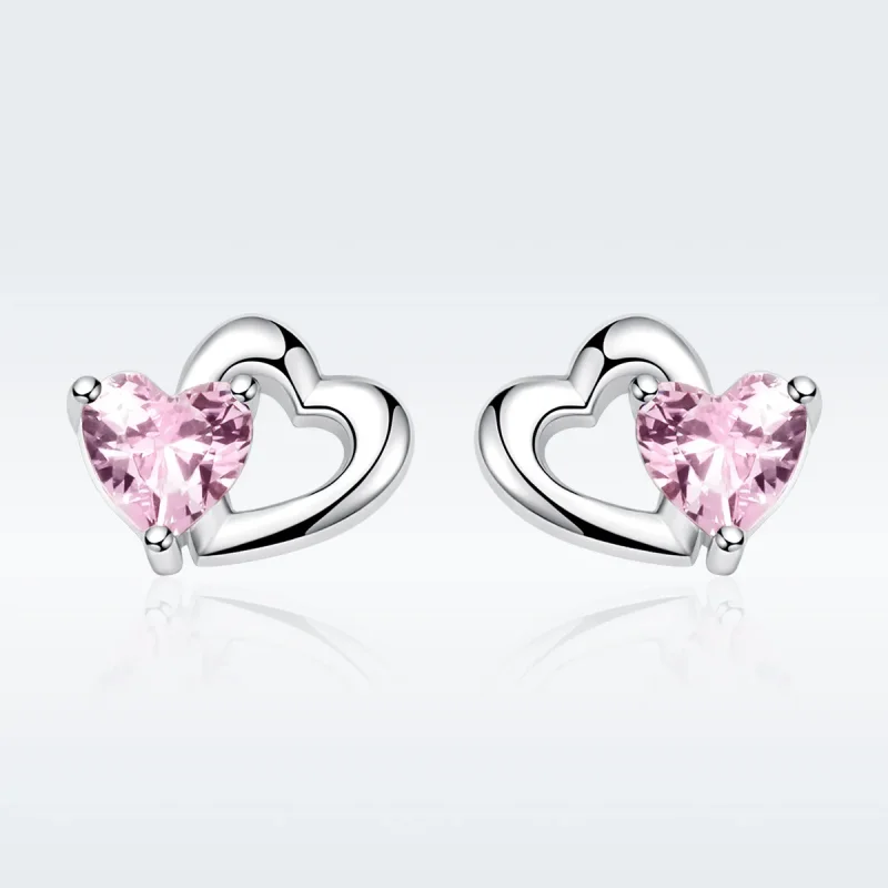 (image for) Pandora Style Silver Heart and Soul Stud Earrings - SCE090 - View 2