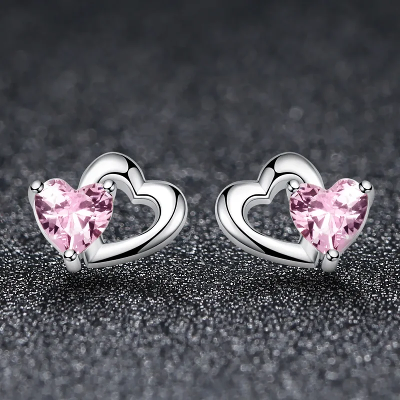 (image for) Pandora Style Silver Heart and Soul Stud Earrings - SCE090 - View 3