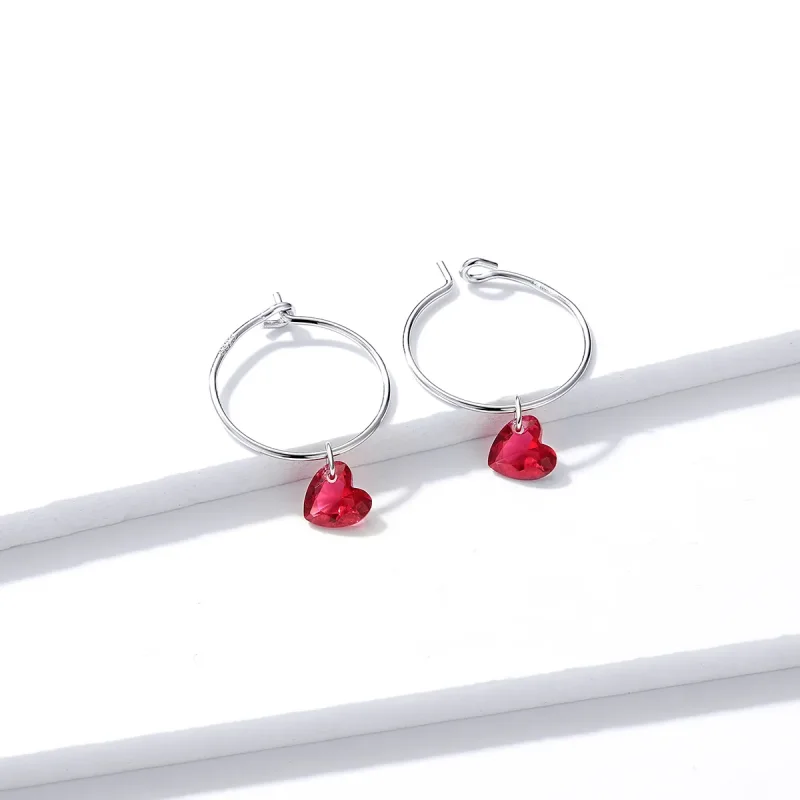(image for) Pandora Style Silver Heart Dangle Earrings - BSE317 - View 3